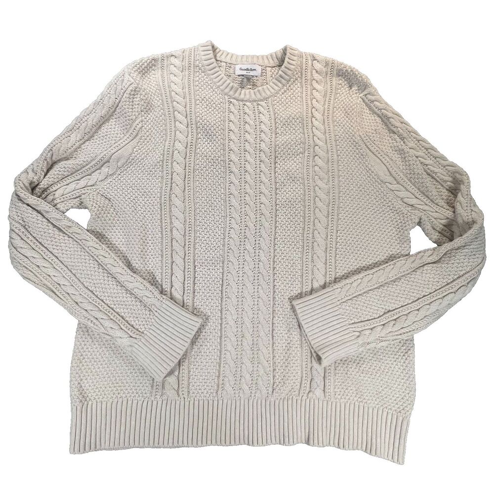 GOODFELLOW & CO BEIGE Cable Knit LONG SLEEVE Pullover SWEATER Sz XXL Fisherman